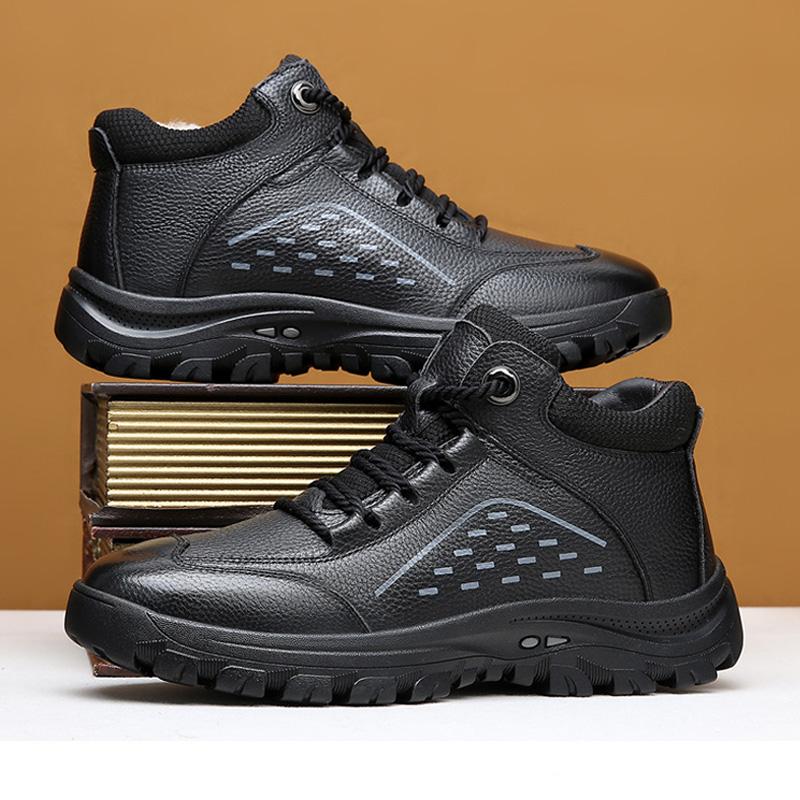 Winter Men's Boots Warm Outdoor Men Snow Boots Genuine Leather Outdoor Ankle Rubber Men Casual Sneakers Work Motorcycle Boots