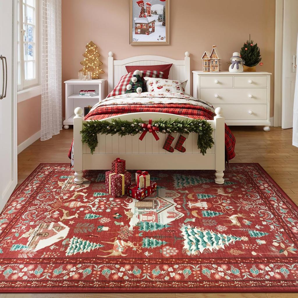 Christmas Bohemian Red Carpet Living Room Sofa Non-Slip Wear-Resistant Mat Bedroom Soiled Floor Mat Home Decoration