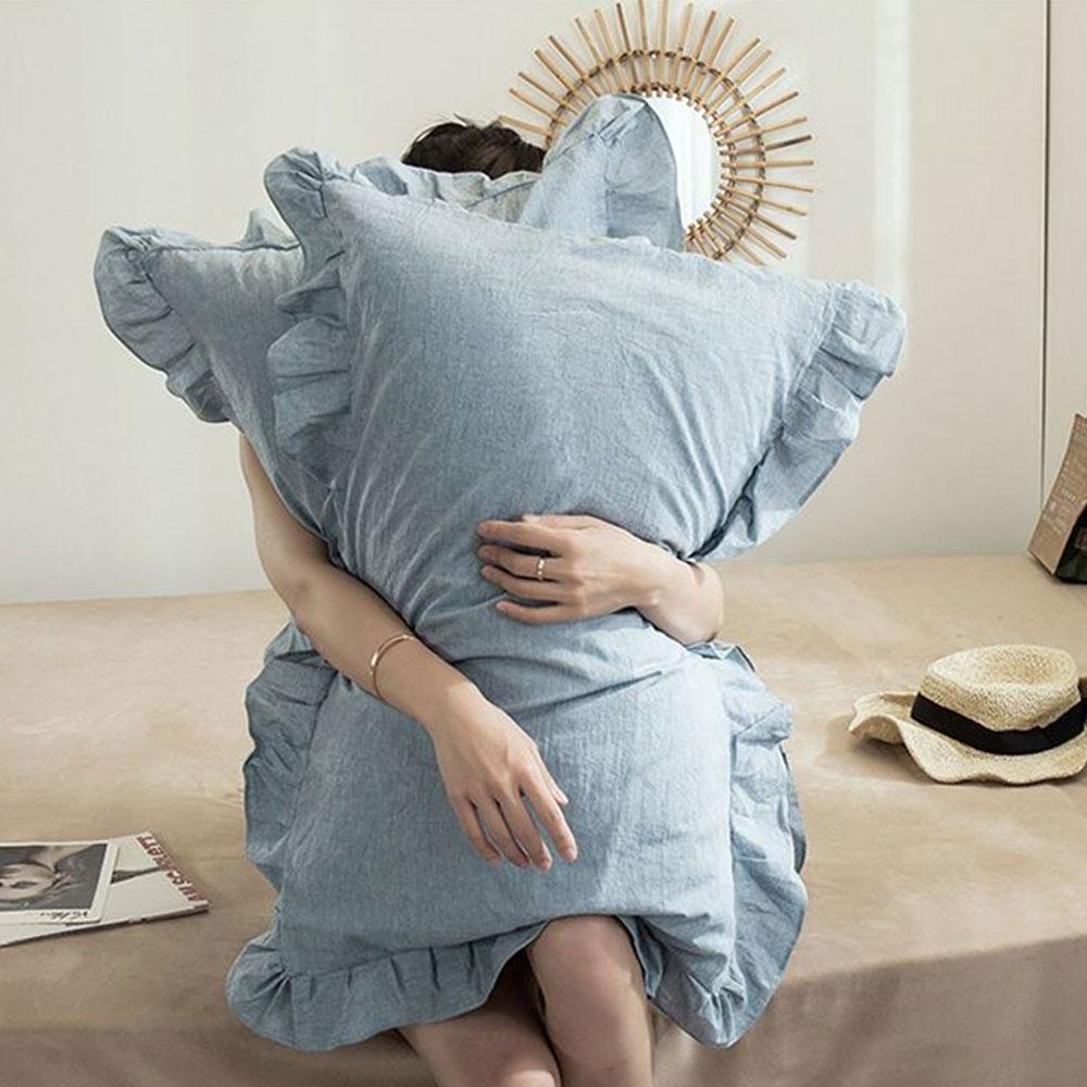 48x74cm Washed Cotton Pillowcase Home Bedding Super Soft Ruffled Pillow Cover With Envelope Closure Pillow Cases Home Decor