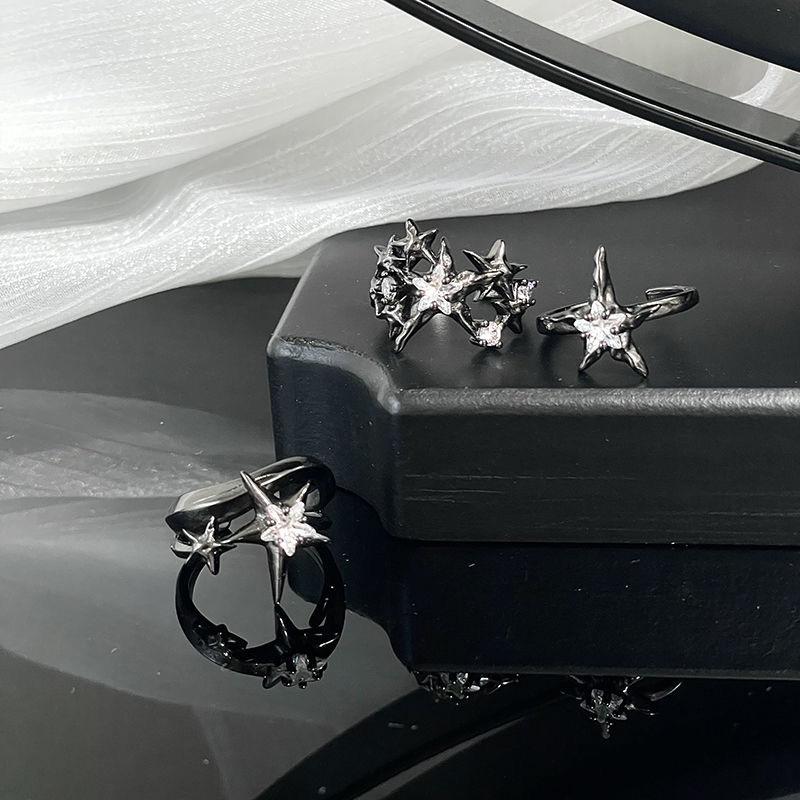 Korean Style Sweet Cool Star Spider Heart Zircon Opal Ring Trendy Open Adjustable Finger Rings For Women Punk  Jewelry