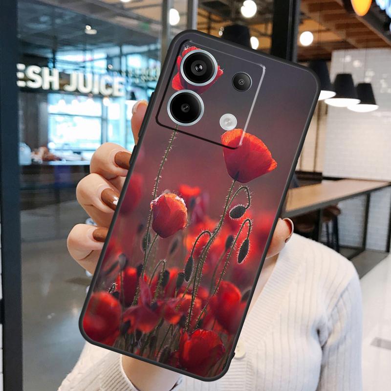 Red Corn Poppy Flower Cover For Xiaomi Redmi Note 13 Pro 12 11 9 10 Pro 9S 10S 11S 12S Redmi 12 10C 12C 13C Case