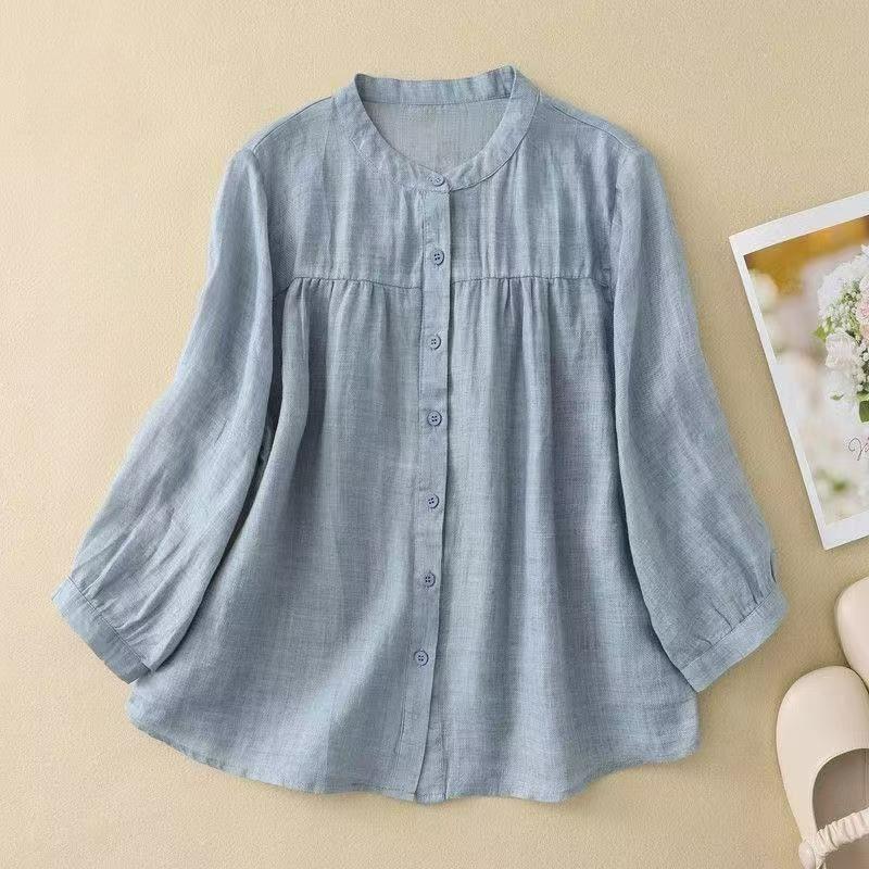 Minimalistisch Elegantes 3/4-Ärmel Stehkragen Hemd Damen Vielseitig Locker Schlankmachend Lässig Strickjacke Top