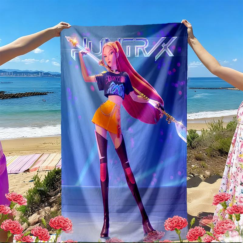 Ręcznik plażowy z nadrukiem KPop Demon Hunters, Wszechstronny lekki chłonny ręcznik plażowy do basenu, surfingu, jogi, łazienki, idealny prezent urodzinowy, świąteczny