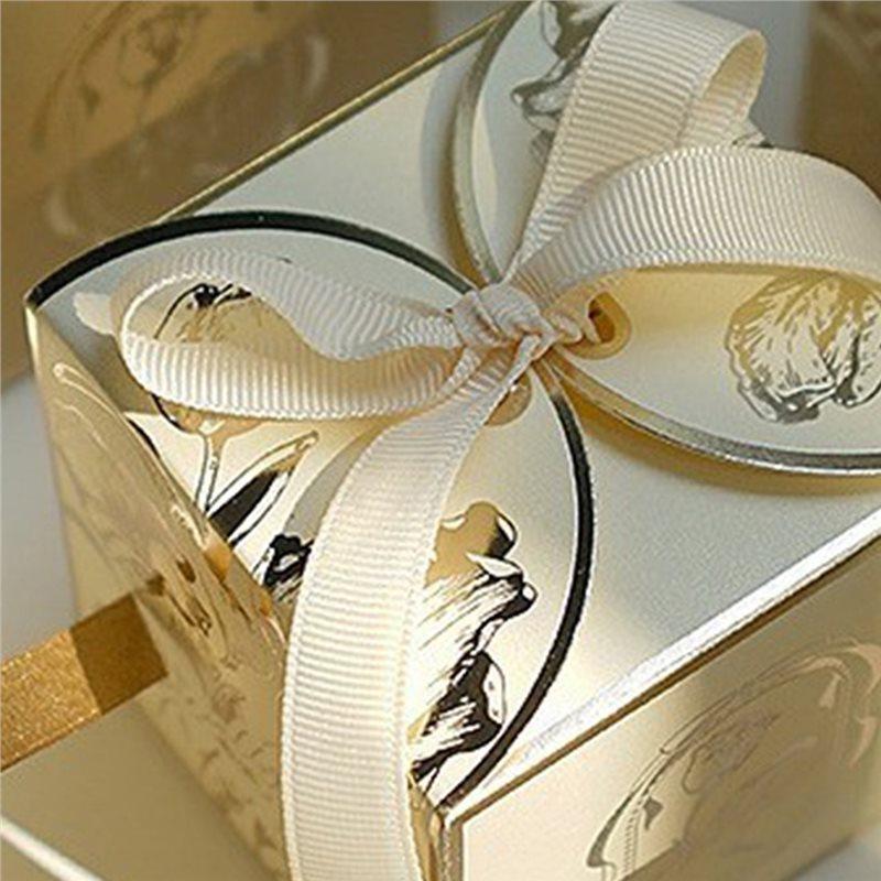 50Pcs French Sugar Box Light Luxury Golden Candy Champagne Color Wedding Candy Box Wedding Accompanying Paper Gift Box