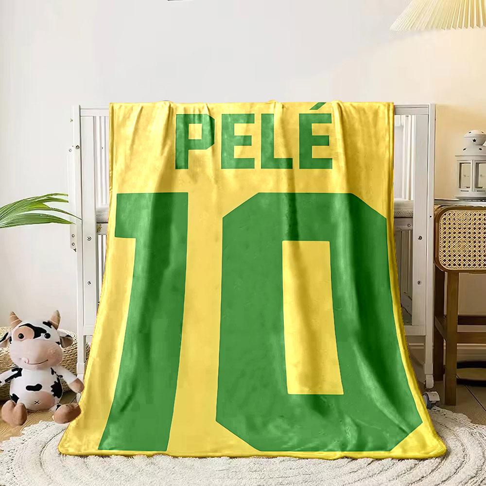 

Green text PELÉ and number 10 on a yellow background. for all seasons blanket lunch break throw gift 80cm x 120cm