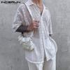 INCERUN Summer Men's Long Sleeve See Through Mesh Net Yarn Shirts Tops
