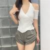 Strapless Neckline Short-sleeved T-shirt Female Spring Design Knit Tops Female Casual Summer Essential Comfort and Style Slim Fit Pullovers Tees