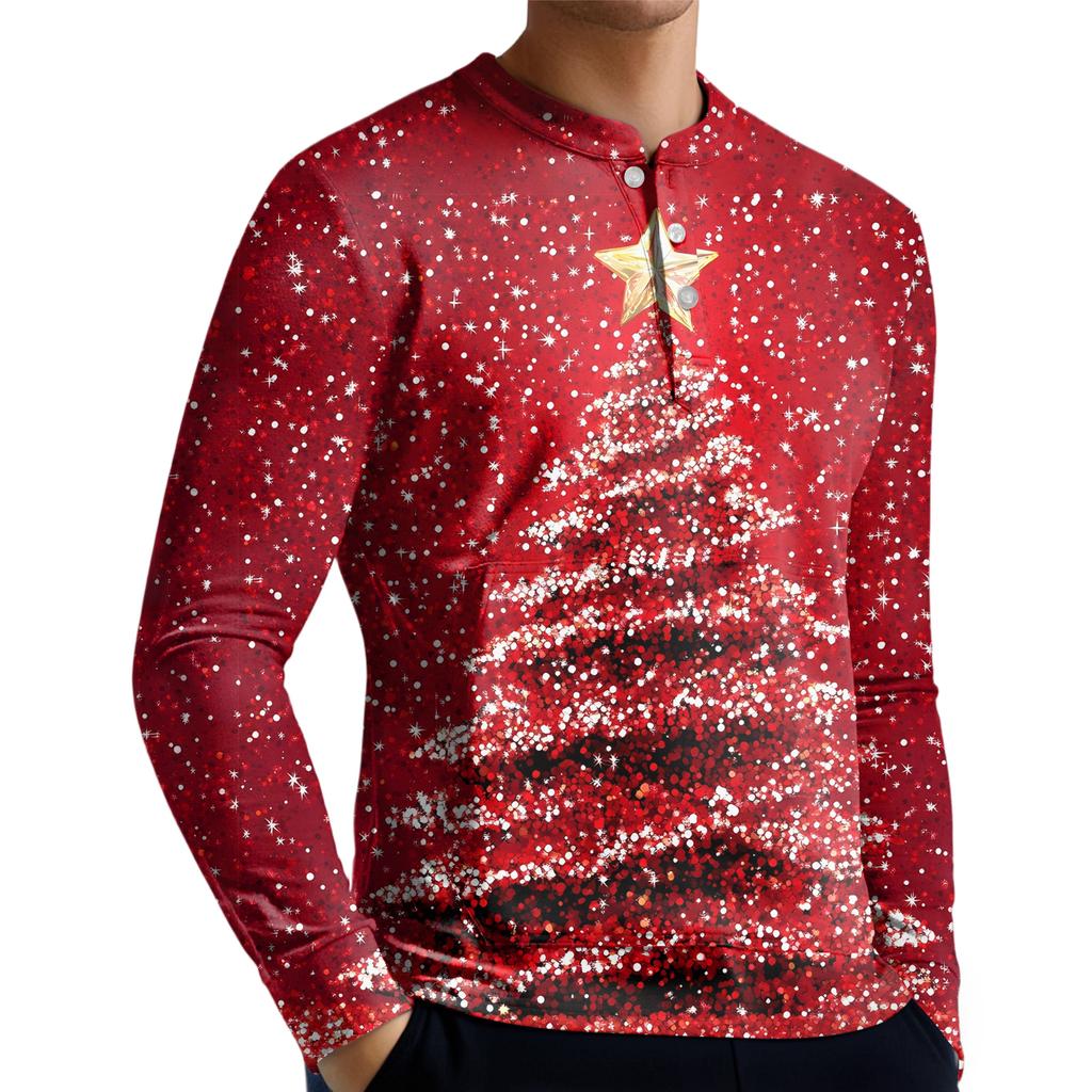 Men's Casual Button-Down Sweatshirt Fashion Printed Long Sleeve Shirt Pullover