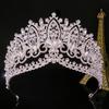 DIEZI Baroque Green Blue Pink Opal Crystal Tiara Crown Women Girls Wedding Party Elegant Luxury Rhinestone Crown Hair Jewelry