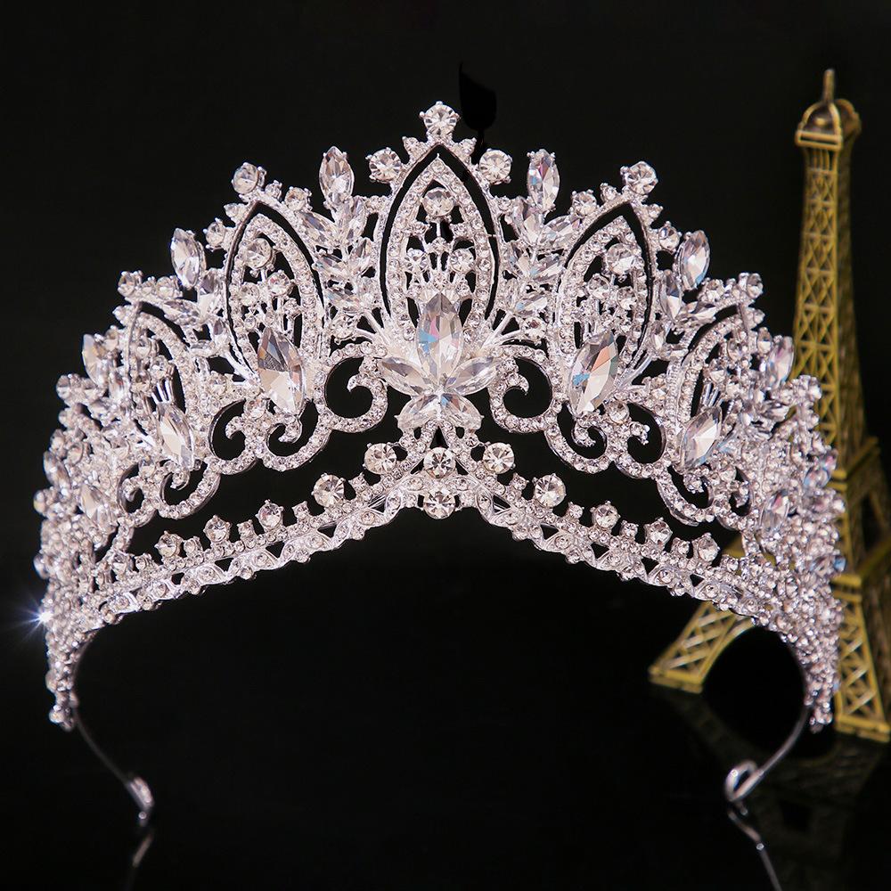 DIEZI Baroque Green Blue Pink Opal Crystal Tiara Crown Women Girls Wedding Party Elegant Luxury Rhinestone Crown Hair Jewelry