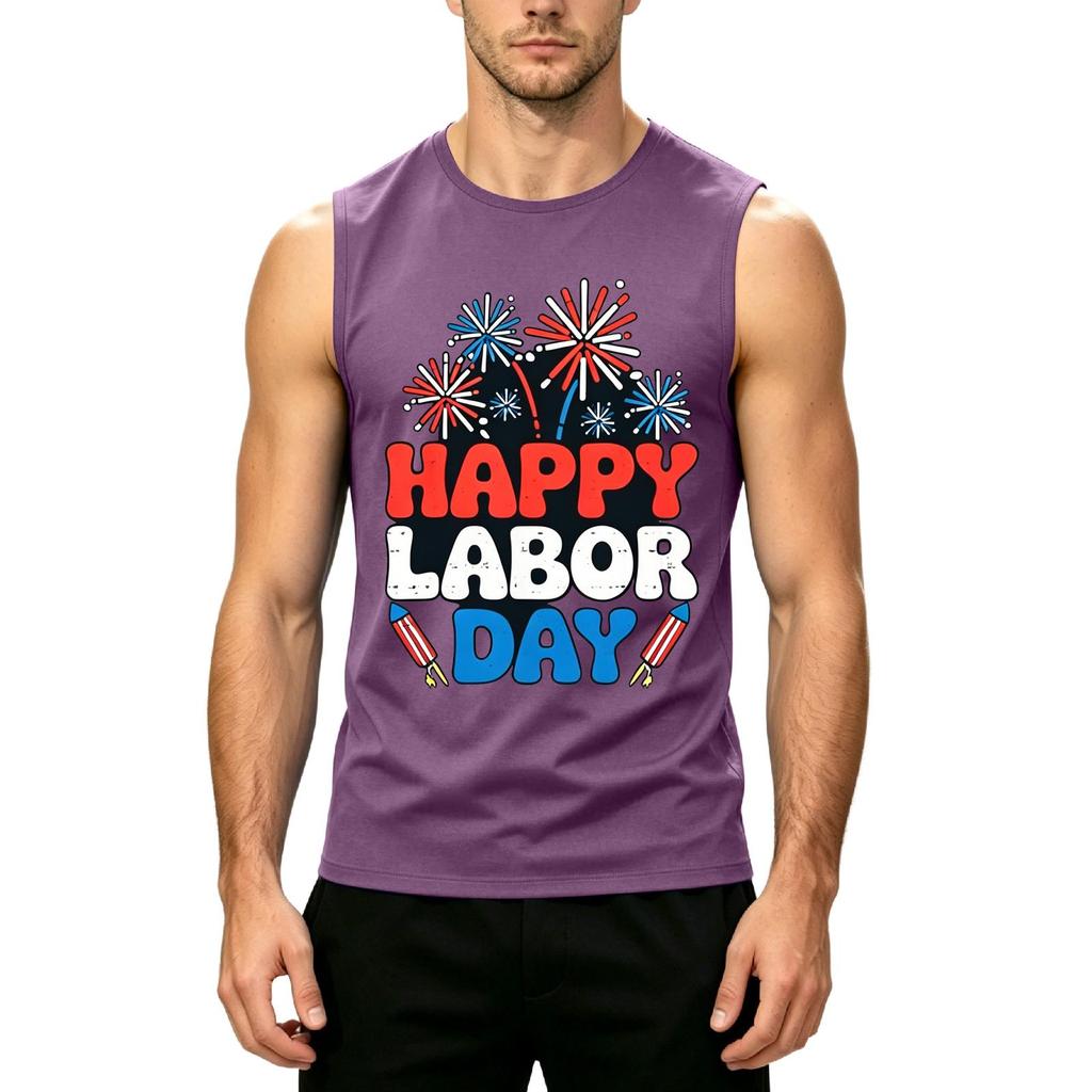 Men's Sleeveless Casual Tank Top Labor Day Graphic Print Summer Muscle Shirt Lightweight Comfortable Fit