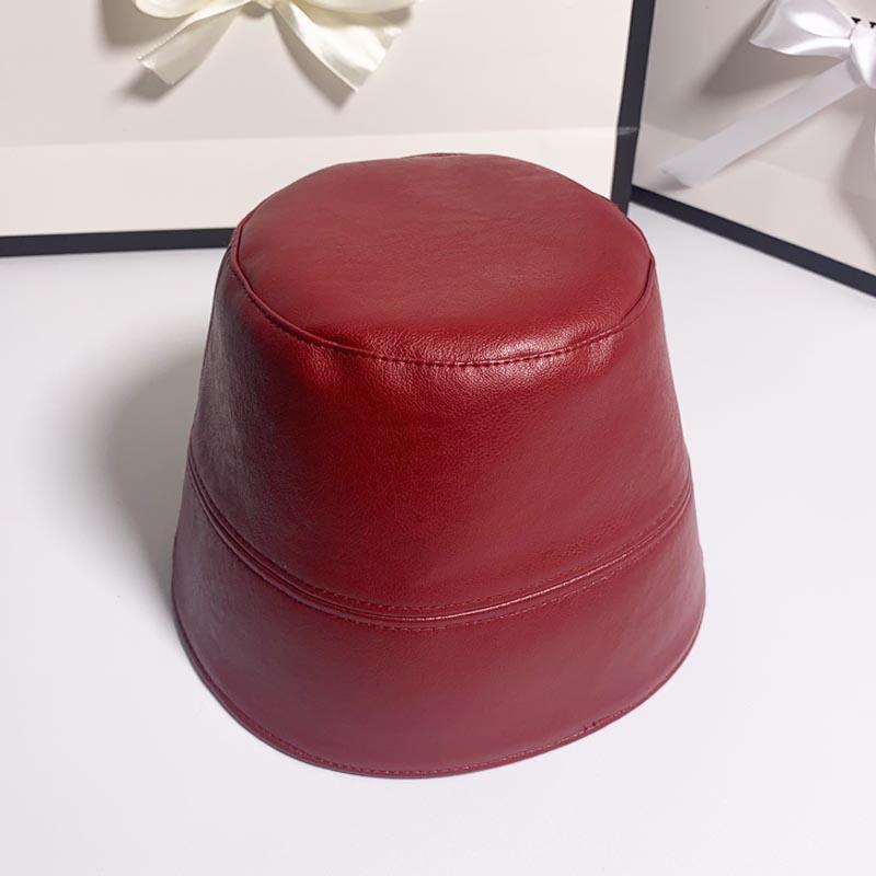 Faux Leather Bucket Hat Women Reversible Pu and Cotton Soild Sun Hat Fashion Autumn Waterproof Fisherman Hats