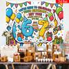 2D Flat Banner, 1 Piece, Cartoon Style 6/7th Birthday Theme Party Banner Background, Polyester, Birthday Cake