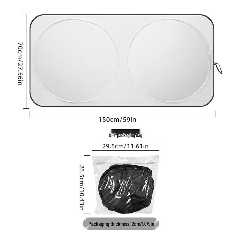 

Car Windshield Sunshade, Heat Insulation, Double Ring Design, Silver Coated for Sun Protection (Front)