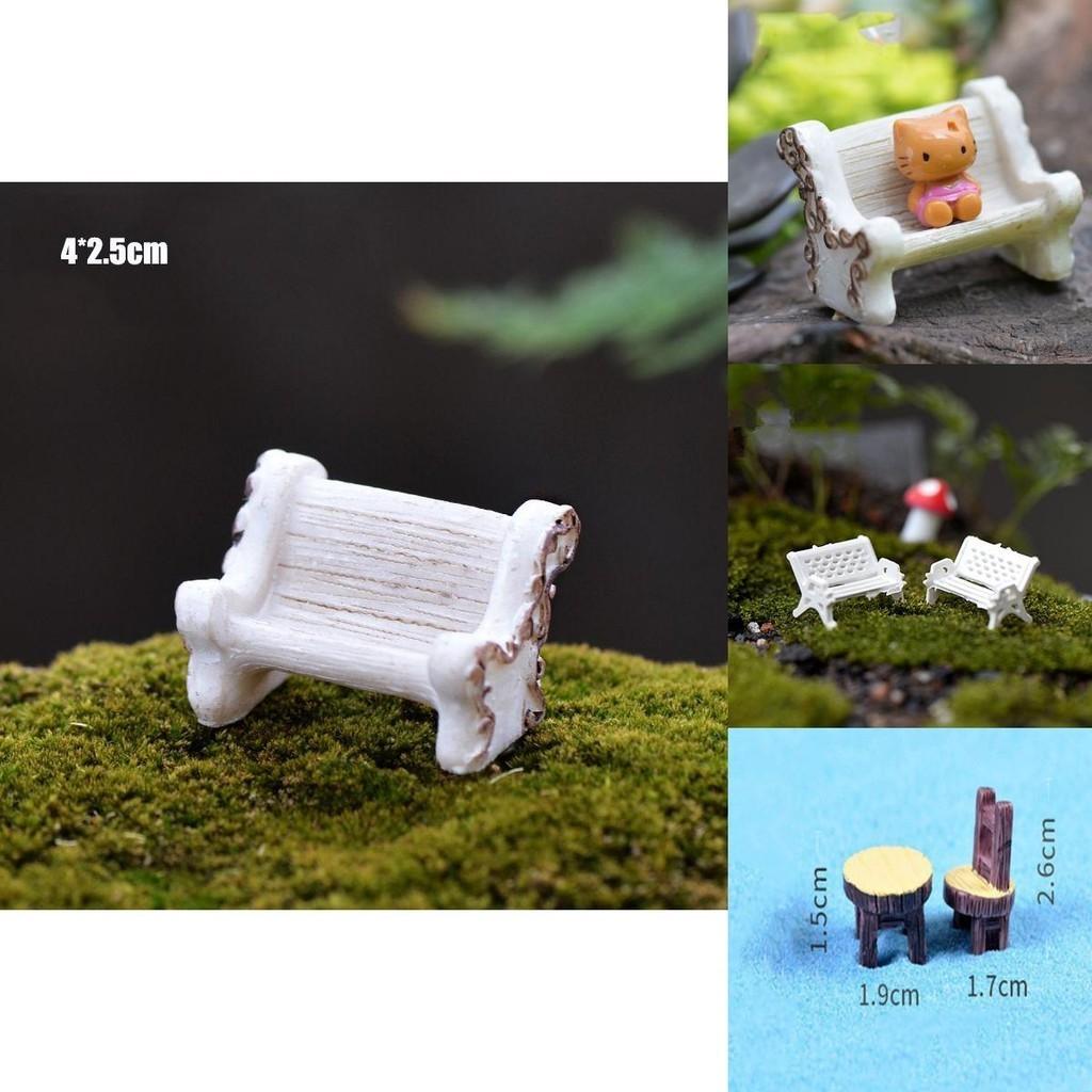 Miniature Diy Ornament Set Colorful Resin Red Chair And White Bench For Micro Gardens