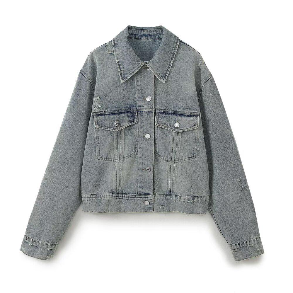 Spring & Autumn Women's Short Denim Jacket and Skirt Set - European & American Style