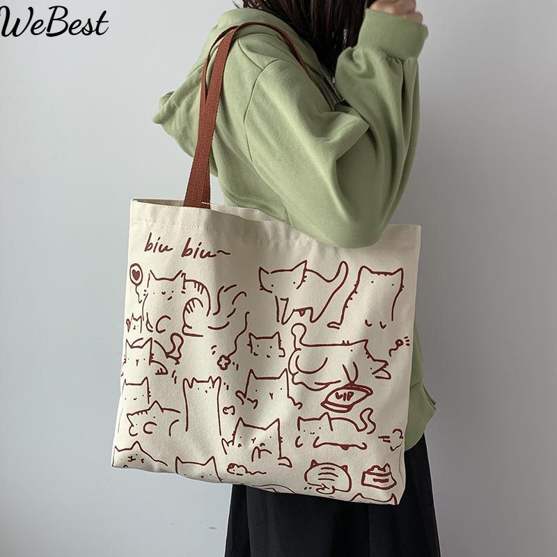 

Cute Animal Hand-painted Illustration Retro Large Capacity Canvas Bag Female