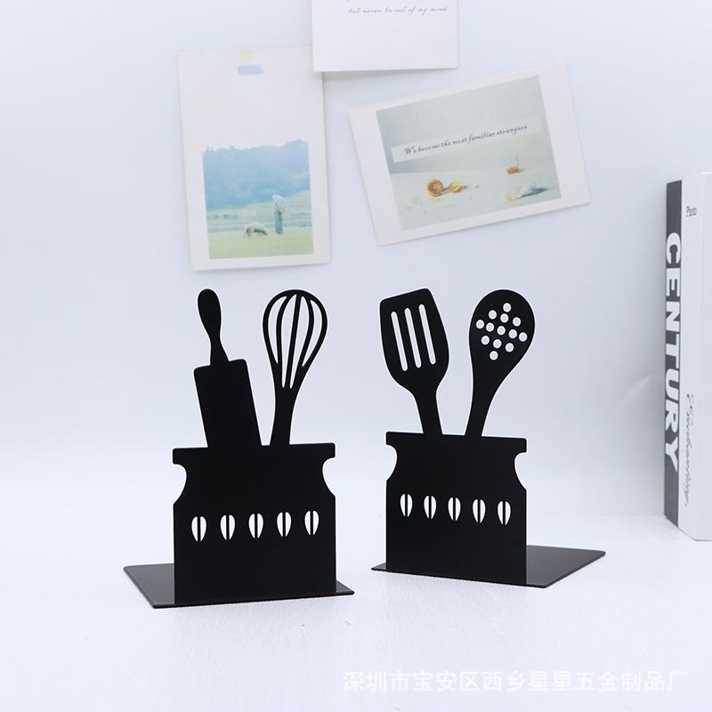 Metal Book Stand Shelf Creative Cartoon Kitchenware Book Stand Desktop English Bookends Ornaments