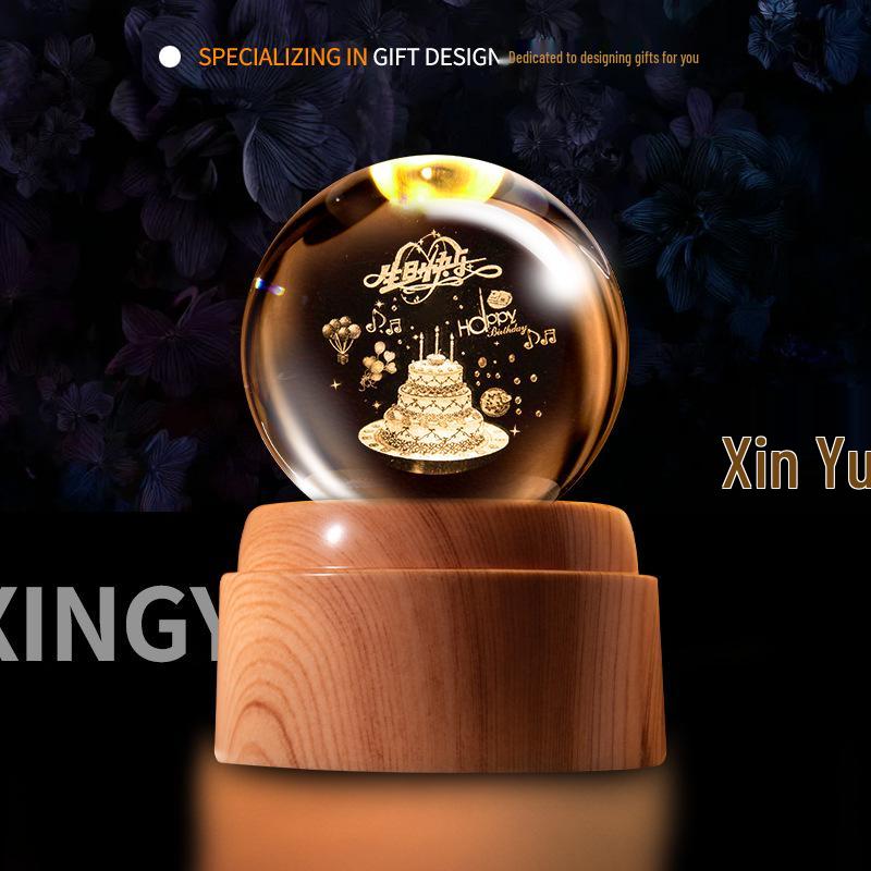 Creative Rotating Crystal Ball Night Light: Decorative Craft for Bedroom Atmosphere and Festive Gift.