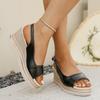 Fashion Women's Concise Pu Leather Wedges Sandals Plus Size Thick Sole Non Slip Slingback Dress Shoes Comfort Chunky Platform Slippers