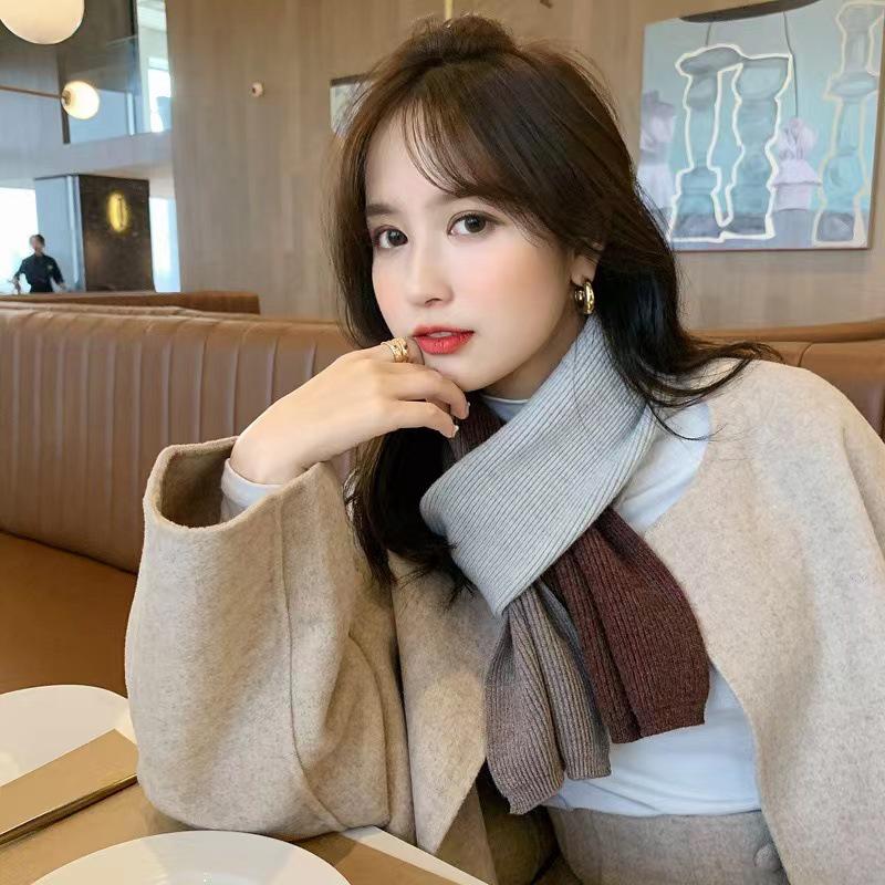 Damen Zweifarbiger Strickwollschal - Herbst/Winter Halswärmer, Koreanischer Stil, Vielseitig & Warm