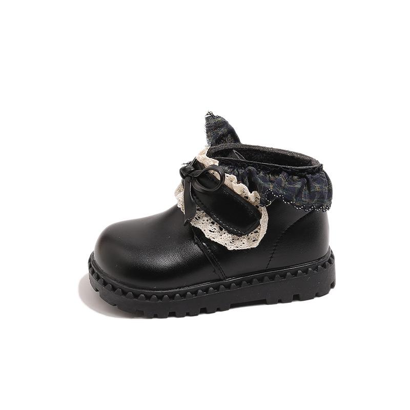 

Winter 2025 Girls Bow Ankle Boots: Velvet-Lined, Warm & Soft Sole Leather Size 24 / Insole 15cm чорний