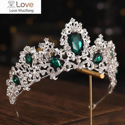Corone Tiara Fasce Barocche in Cristallo Verde per Principessa Diadema Corona Nuziale Gioielli per Capelli da Sposa Copricapo da Sfilata Sposa