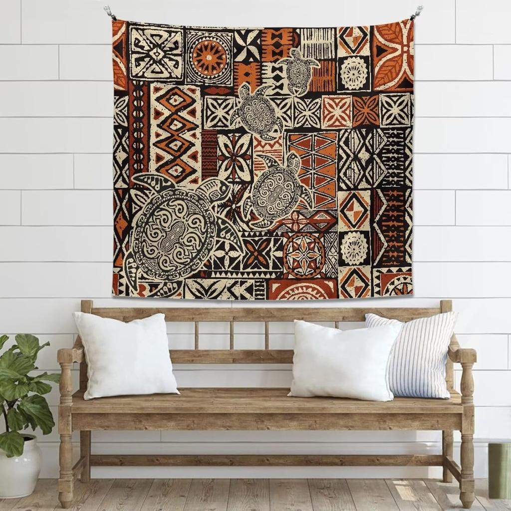 Polynesian Turtles Tapestry, Hawaiian Tribal Tattoo Hibiscus Print Wall Tapestry Tapestry Wall Hanging, Tapestry Aesthetics For