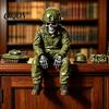 Skull Collection Pieces Halloween Skeleton Ornament, Policeman/Military Resin Gothic Figurine, Desktop Sitting Statues Dark Style Pose Sculpture