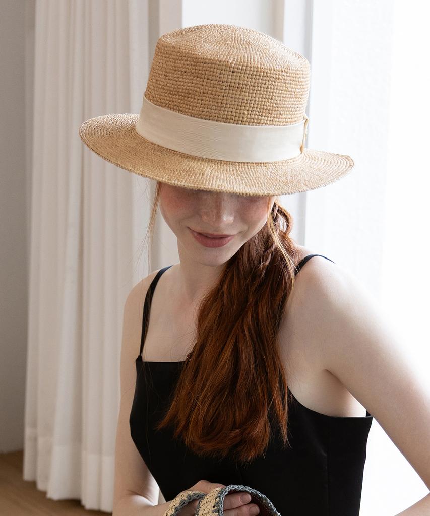 Tatiana Ardennes Ribbon Band Natural Raffia Boater Hat Ht8198 Ivory