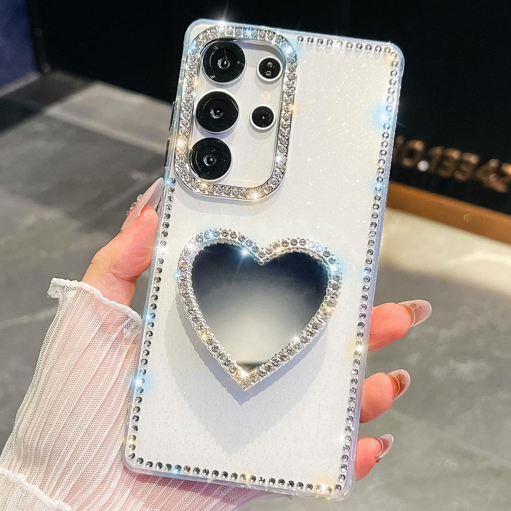 A37 Love Mirror Holder Suitable for Samsung S26Ultra Mobile Phone Case Flash Diamond S25 Flash Powder A56 Jacket