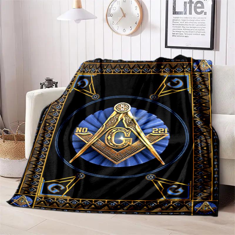 

1PC Freemasonry theme printed blanket, all season lightweight home office outdoor nap multifunctional blanket A8 80cm x 120cm