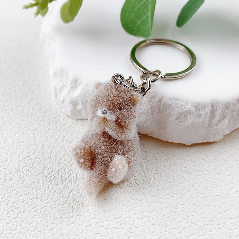 Lovely 3D Flocked Otter Pendant Cute Cartoon Keychain Bag Pendant Keyring Hanging Decoration Diy Key Accessories