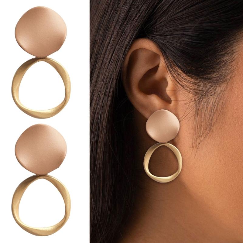 Trendy Round Khaki Dangle Earrings With Sturdy Alloy Construction Alloy Geometric Jewelry For Versatile Styling