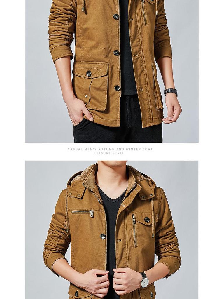 Men's Fleece Lined Windbreaker: Washed Cotton, Korean Style, Plus Size, Autumn/Winter 2022