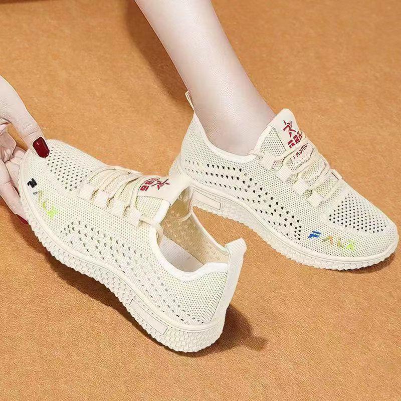New red natal year mesh super breathable shoes versatile flying weaving sports casual running trendy shoes women