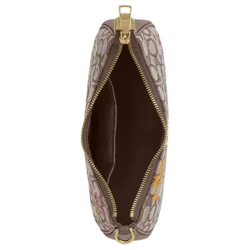 Coach Shoulder Bag Teri 25 Floral Embroidered Zip Closure Detachable Top Hand Strap Signature Jacquard and Smooth Leather Medium Women's Oak