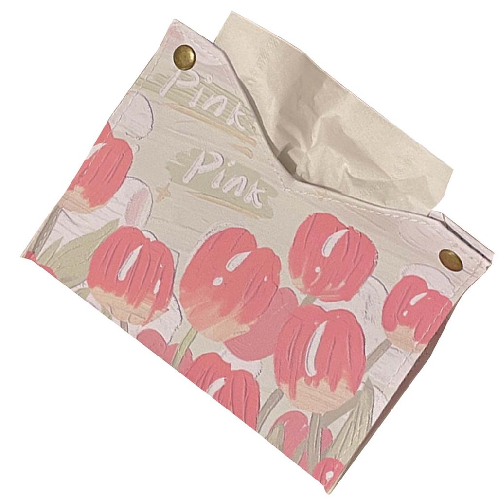 Paper Box Cover Large Cute PU Leather Facial Hand Paper Box Cover for Bedroom Living Room Cars Pink