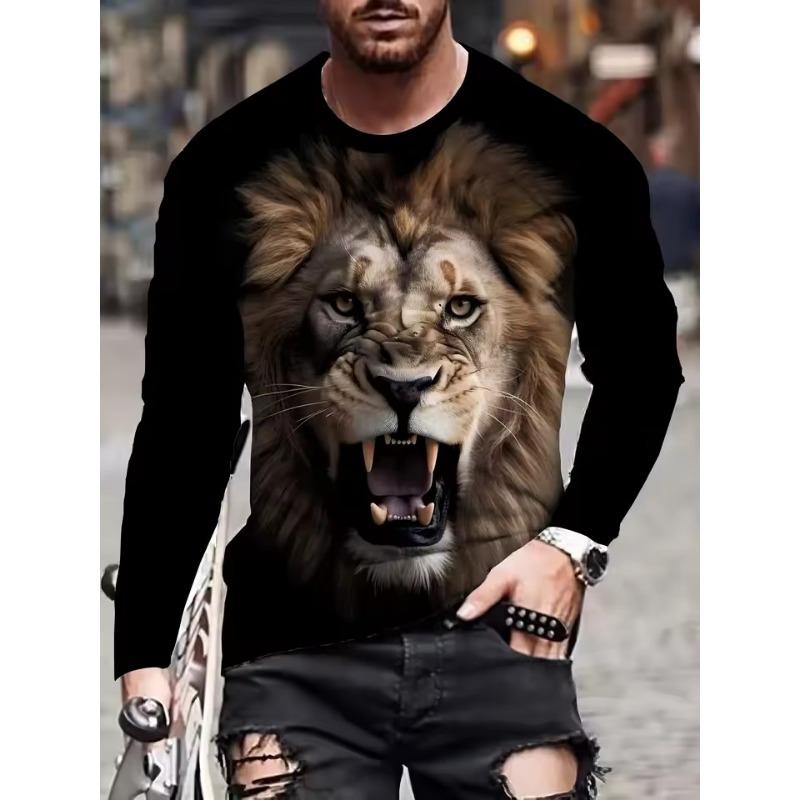 Black and White Tiger 3D Print Men's T-shirt Fashion Long-sleeved T-shirt Casual Round Neck Street Top Loose Pullover Autumn