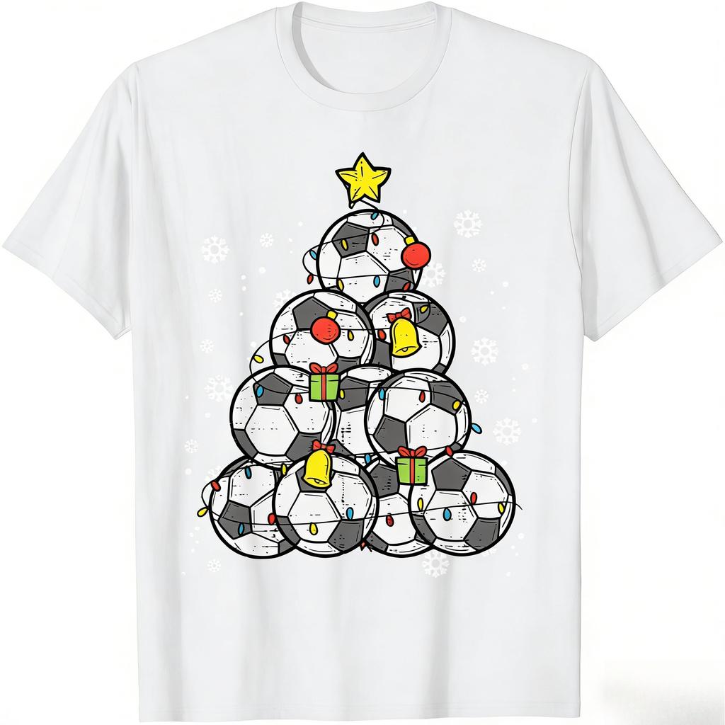 Football Christmas Tree Christmas Player Mens and Womens Tshirts Winter Street Mens and Womens Clothing Tops