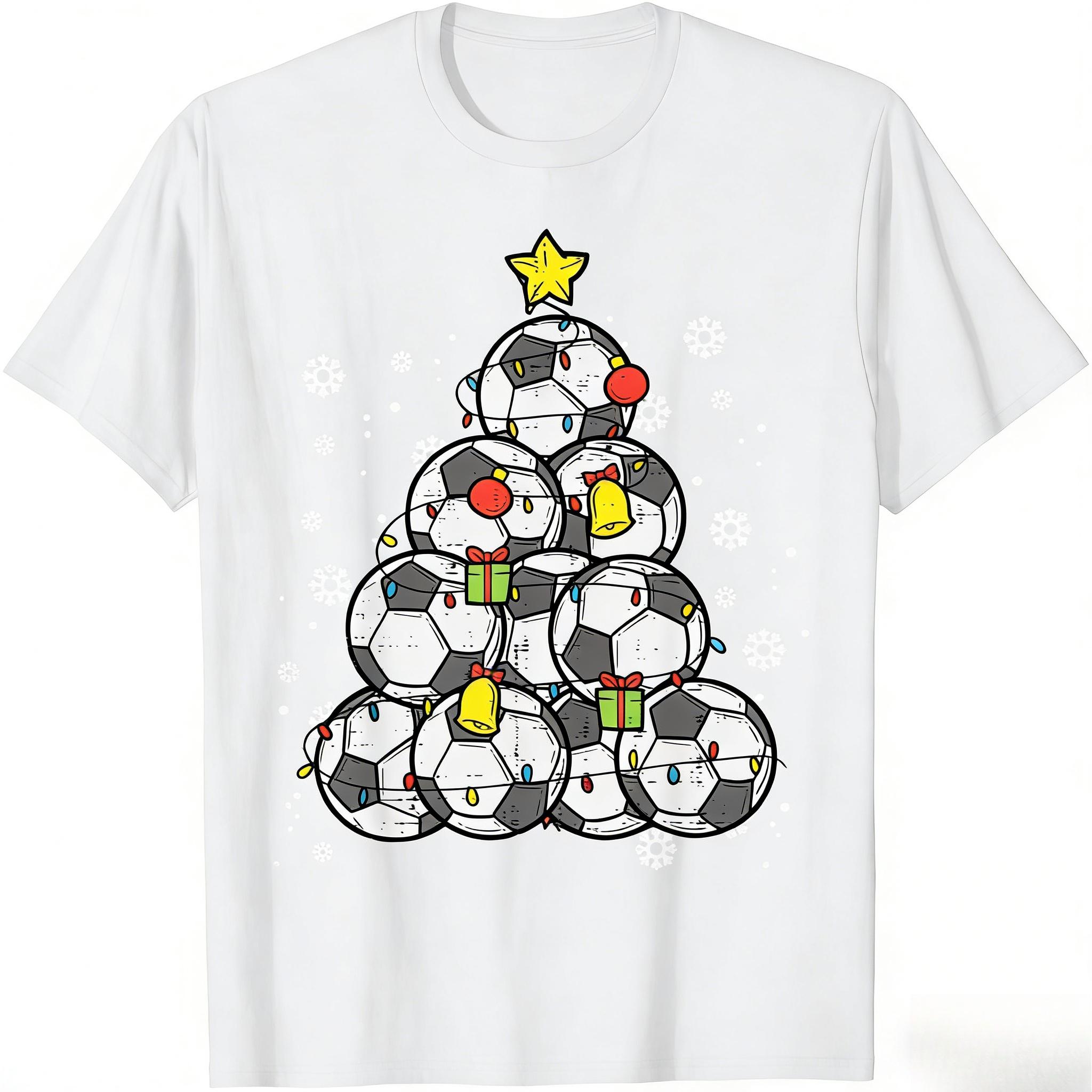 Football Christmas Tree Christmas Player Mens and Womens Tshirts Winter Street Mens and Womens Clothing Tops L