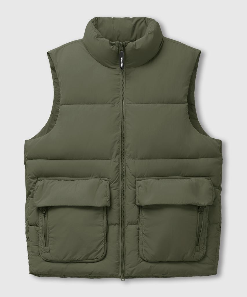 Lemain Second 2-Way Oversized Voluminous Taslan Puffer Vest [Khaki]