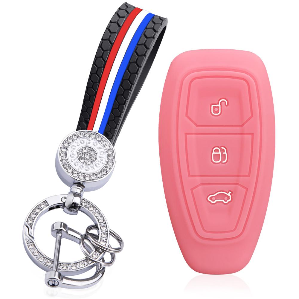 For Ford Focus MK3 MK4 Fiesta Ecosport Kuga Mondeo Silikon Nøkkelveske 3 Knapper Fjernkontroll Nøkkeldeksel Skall Fob Nøkkelringholder