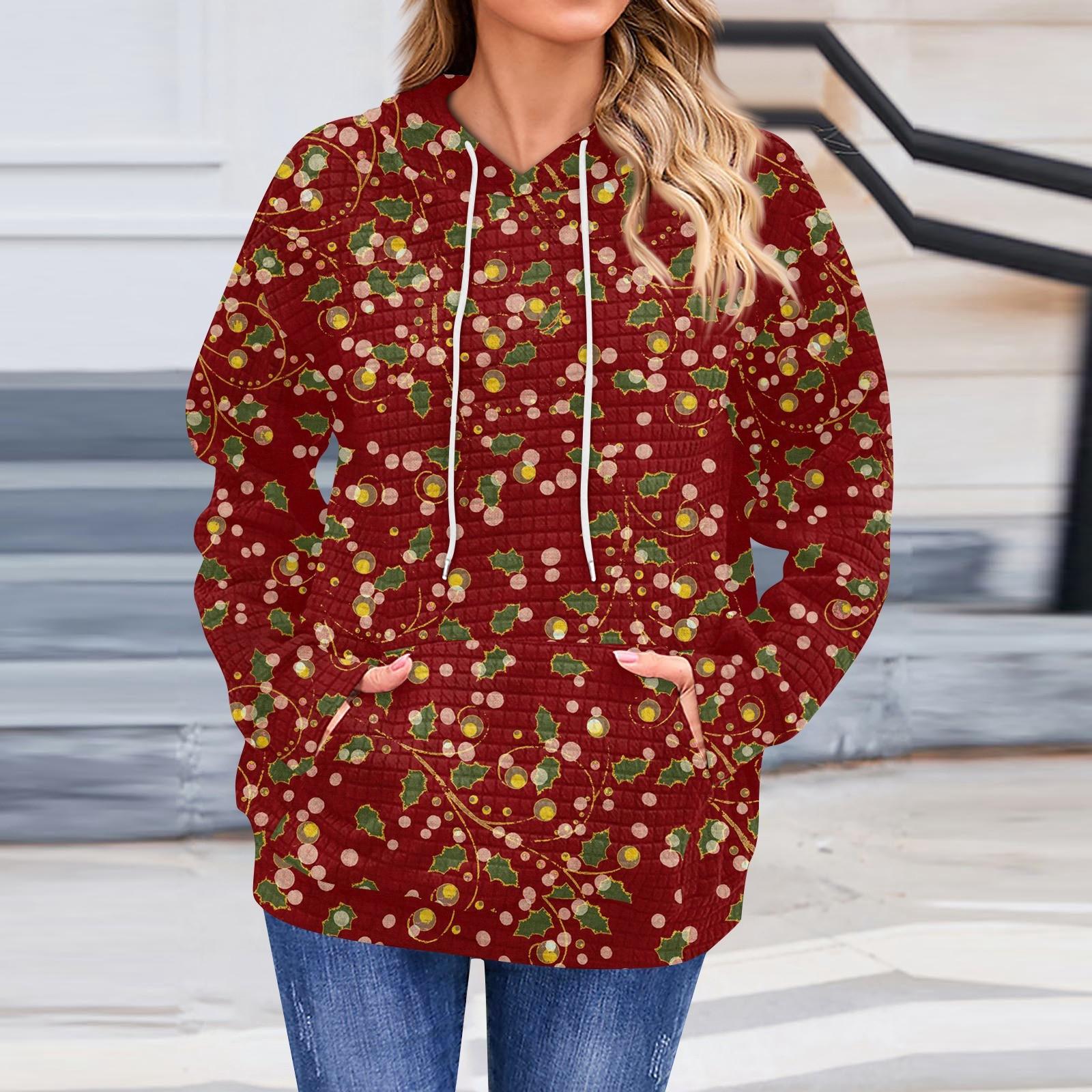 

Женская повседневная толстовка с длинным рукавом и принтом «Снег», свободный пуловер с капюшоном S красный