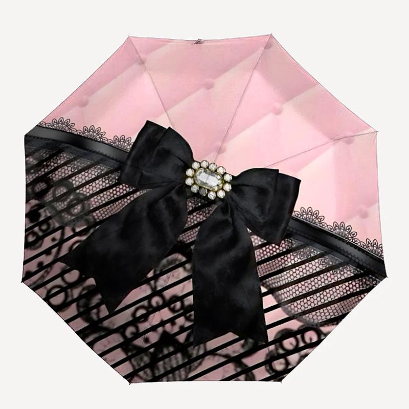 1pc Lace Bow Automatic Folding Umbrella, 8-Rib Iron Frame, Casual Outdoor Accessory for Birthday Festival Gifts Yy251128170