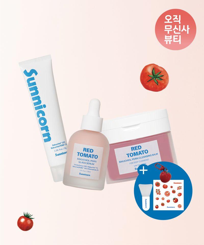 Tomato Bakuchiol PDRN Wrapping Mask + Serum + Cleansing Balm Set (Free Pack Brush + Keyring + Sticker)