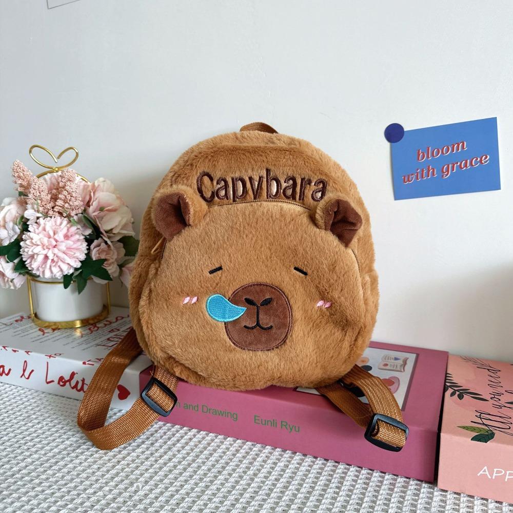 

Embroidered Capybara Plush Backpack Thickened Large Capacity School Bag Boys Style 2