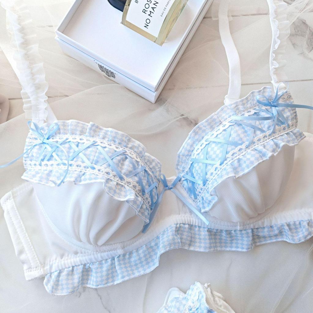 Japoński kratka falbanka push-up komplet bielizny dla młodych dziewcząt