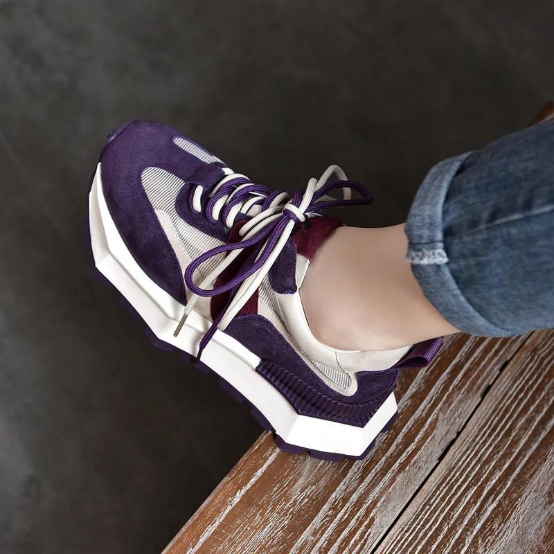 

Fujin, удобные ботильоны на плоской подошве 4 см, разноцветная обувь, женская обувь из сетчатой ​​кожи из свиной кожи, массивные кроссовки, модные летне-весенние ботильоны 40 фиолетовый