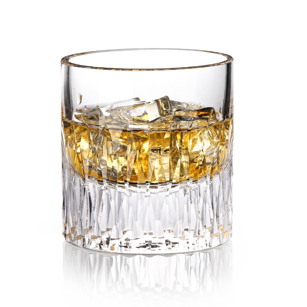 Crystal Rock Glass, Whiskey Glass, Hand-Engraved, 260ml, Thick Base Design, Wooden Box, Gift Set